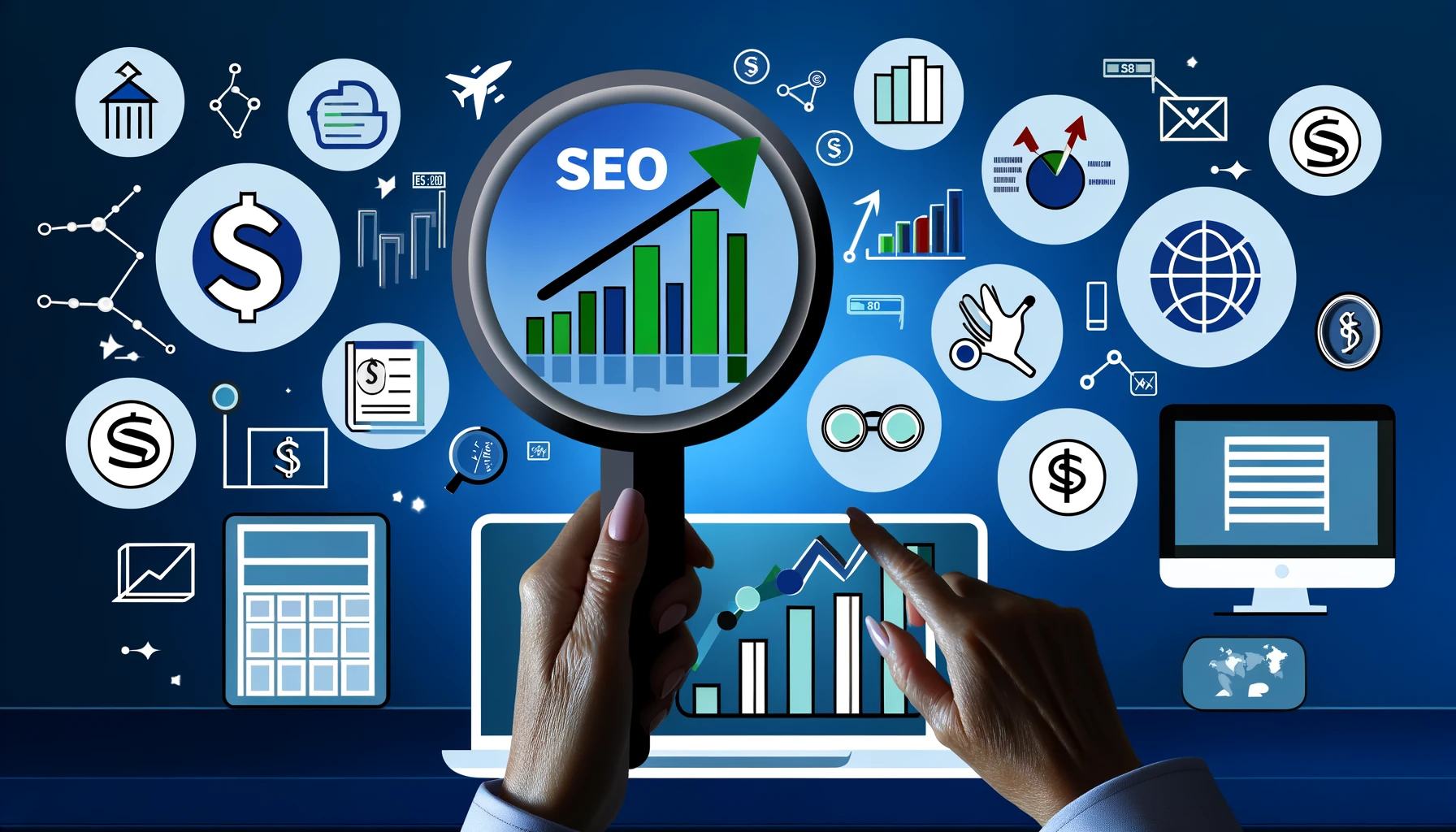 Visual guide highlighting top SEO mistakes by financial professionals, featuring symbols of digital errors and corrections in the context of SEO for accountants and wealth managers, designed to boost online visibility and client engagement.